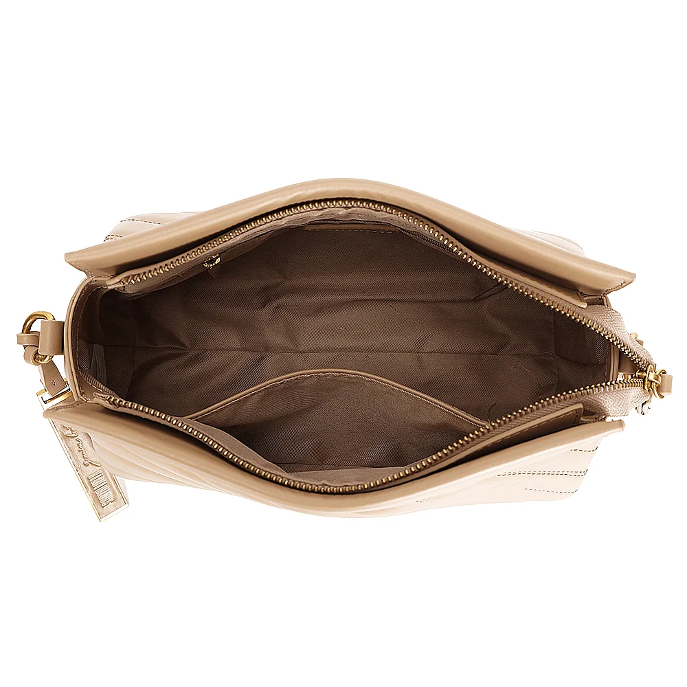 Bolsa de ombro Média com alça trançada de Couro Bege - Linha Genuine Leather - vista 3 de 4
