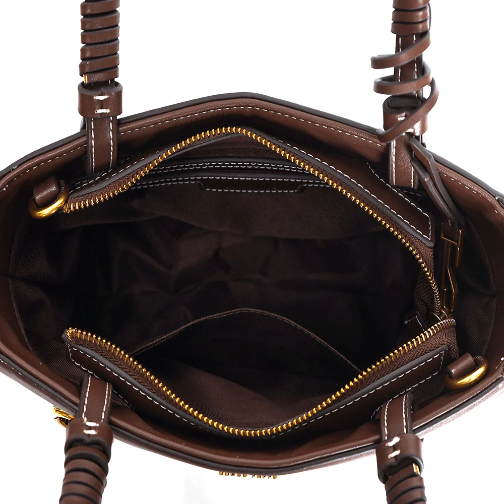 Bolsa Tote Marrom Pinhão Quadrada Pesponto - vista 5 de 5