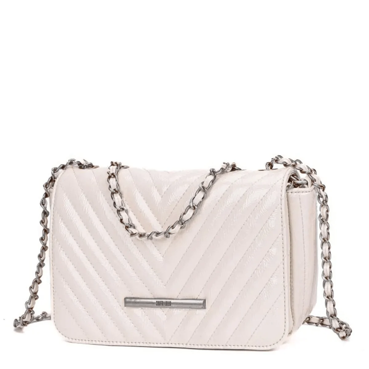 Bolsa Off White Matelassê Verniz Transversal Corrente Prata - vista 3 de 4