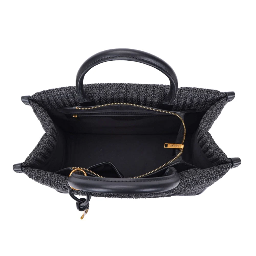 Bolsa Tote Preta Tramada Alça De Mão - vista 7 de 7