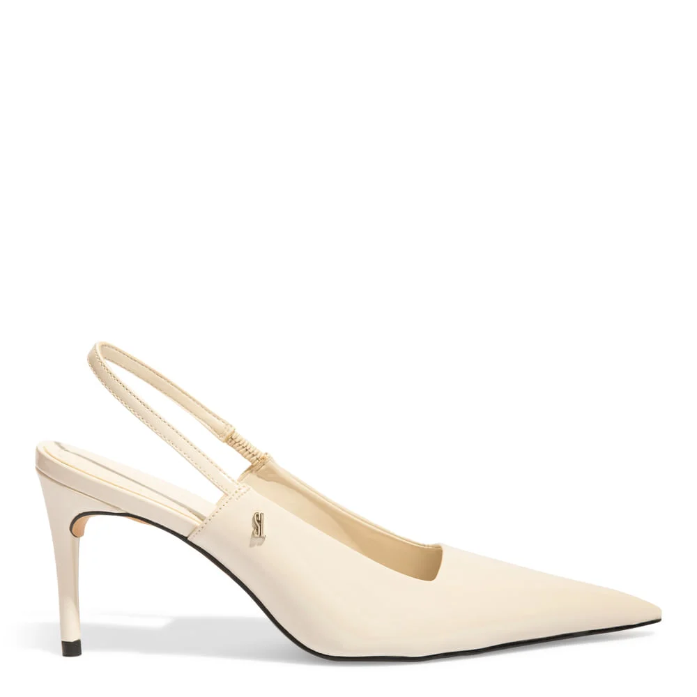 Scarpin Slingback Verniz Off White Salto Alto Fino - vista 1 de 3