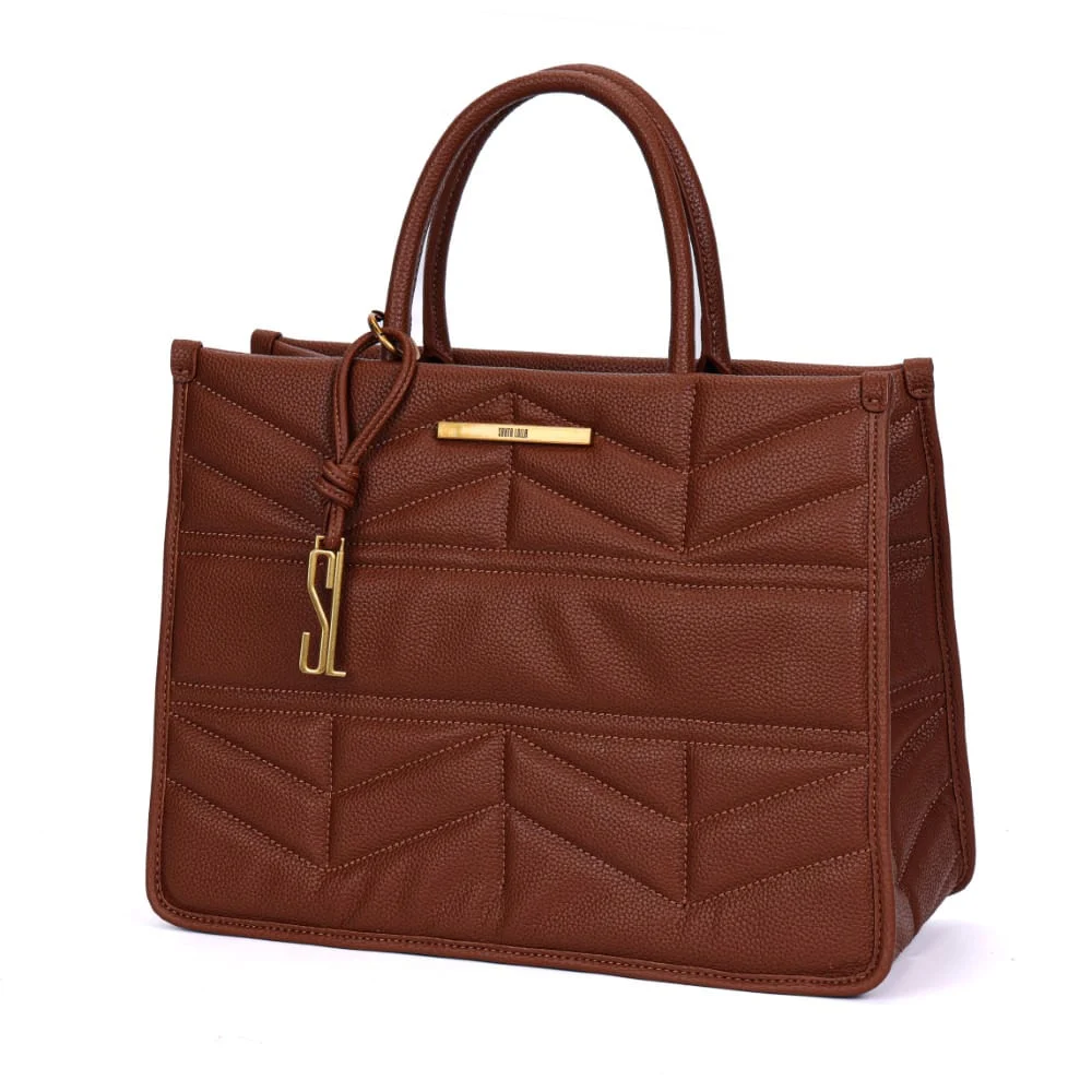 Bolsa Tote Marrom Café Estruturada Matelassê Alça De Mão - vista 3 de 7
