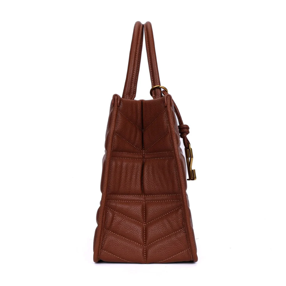 Bolsa Tote Marrom Café Estruturada Matelassê Alça De Mão - vista 4 de 7