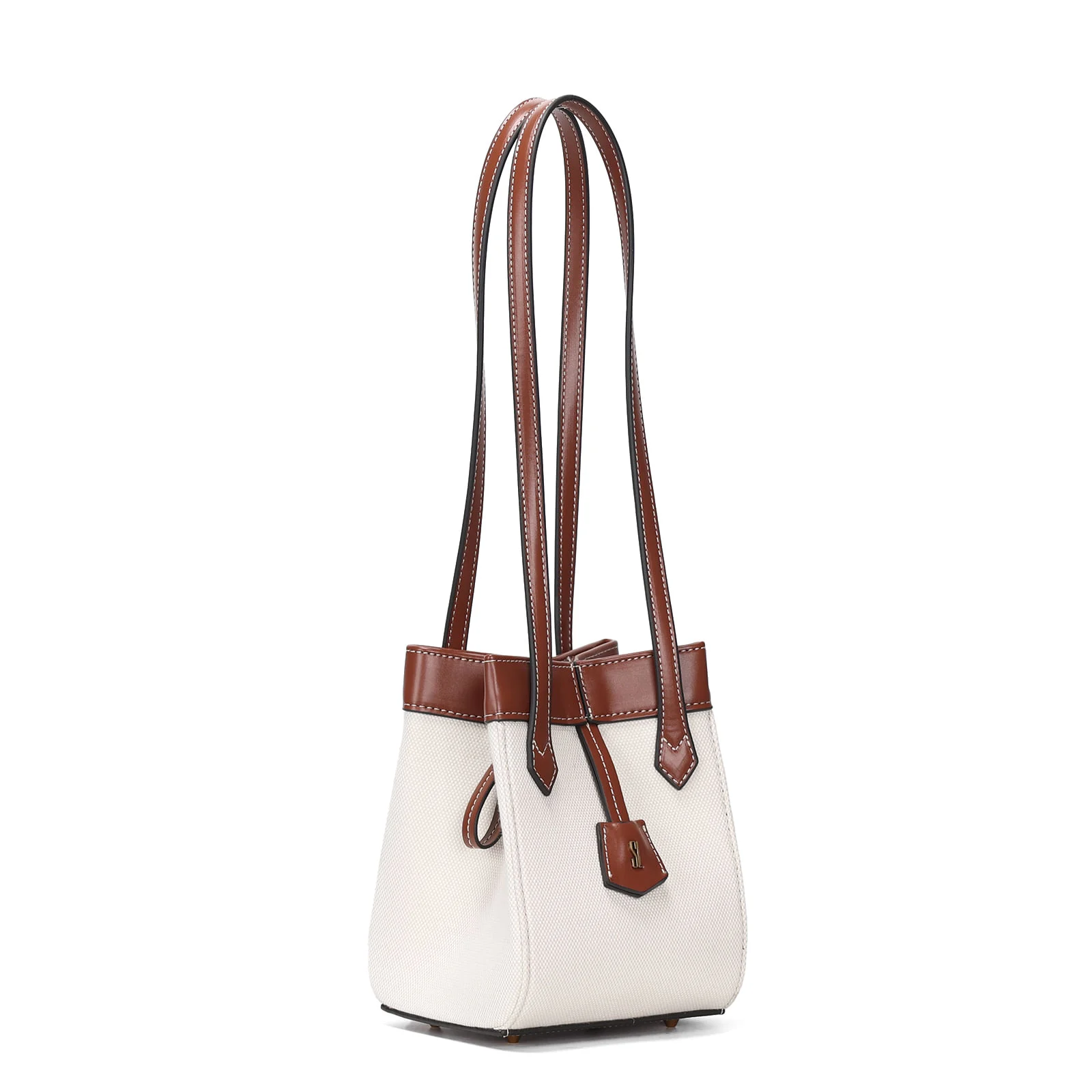 Bolsa Tramado Marrom e  Creme Alça Longa - vista 1 de 3