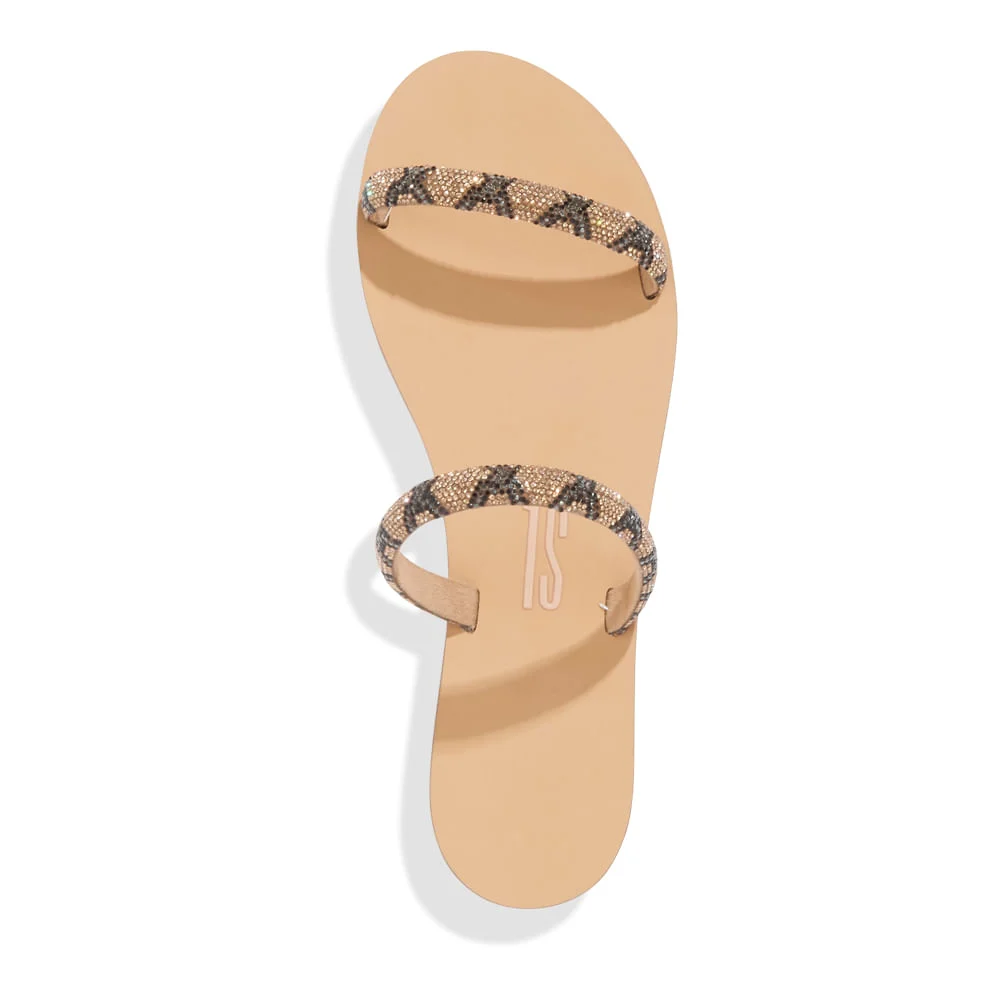 Rasteira Dourada Bico Redondo Tiras Brilho - vista 4 de 4