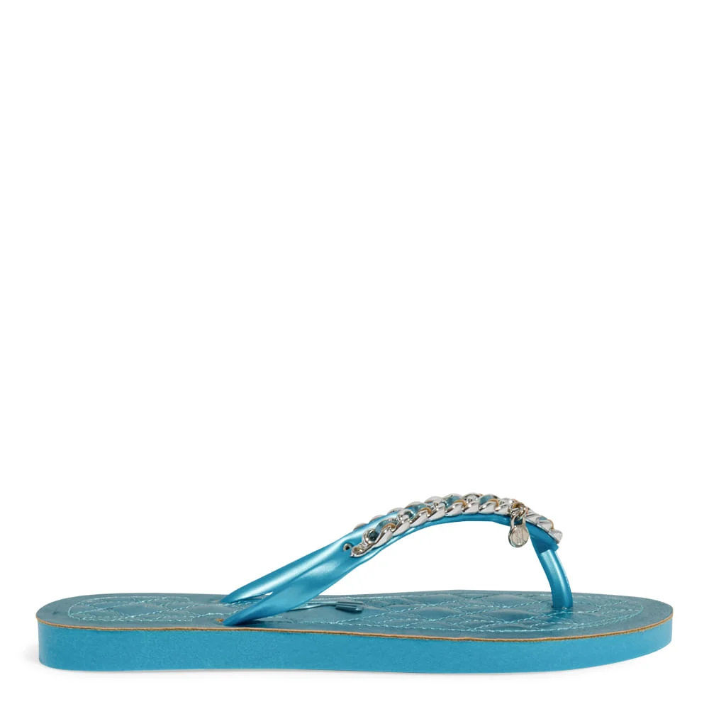 Chinelo  Flip Flop Borracha Corrente Tiras Finas Azul  Metalizado - vista 1 de 4