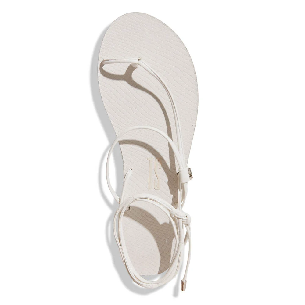 Rasteira Branca Amarração Napa Soft Bico Redondo - vista 3 de 4